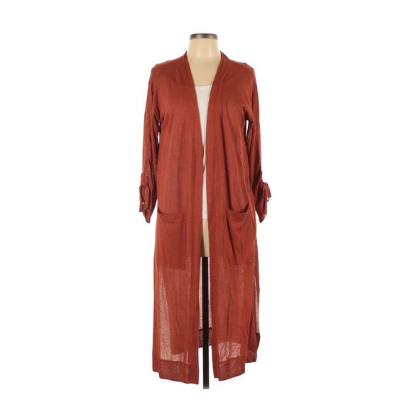 183 MICHAEL KORS Burnt Umber Ruched Sleeve Cardigan Duster - Picture 2 of 8